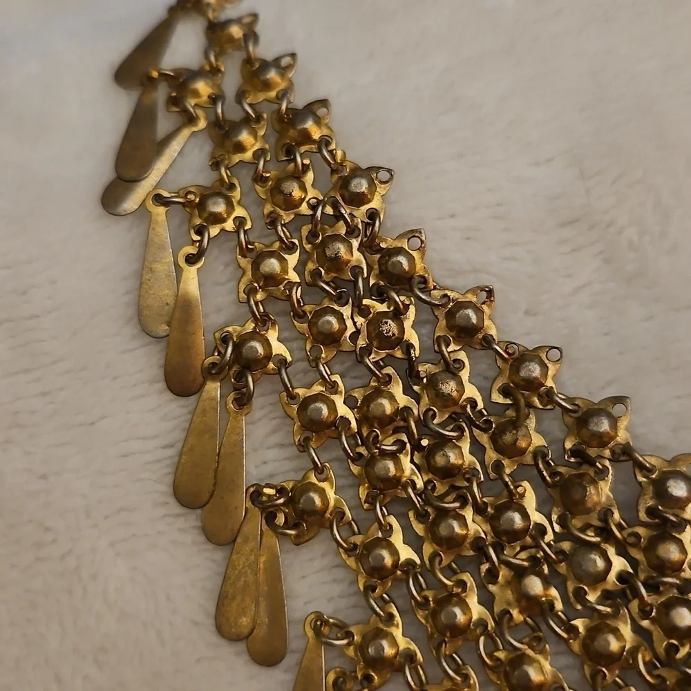 Antique Chainmaille V-Shape Fringe Bib Festival Necklace